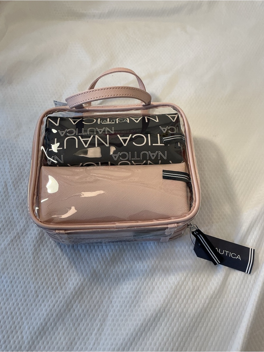 Nautica Pink Clear Cosmetic Travel Pouch Set with Branded Inner Bags